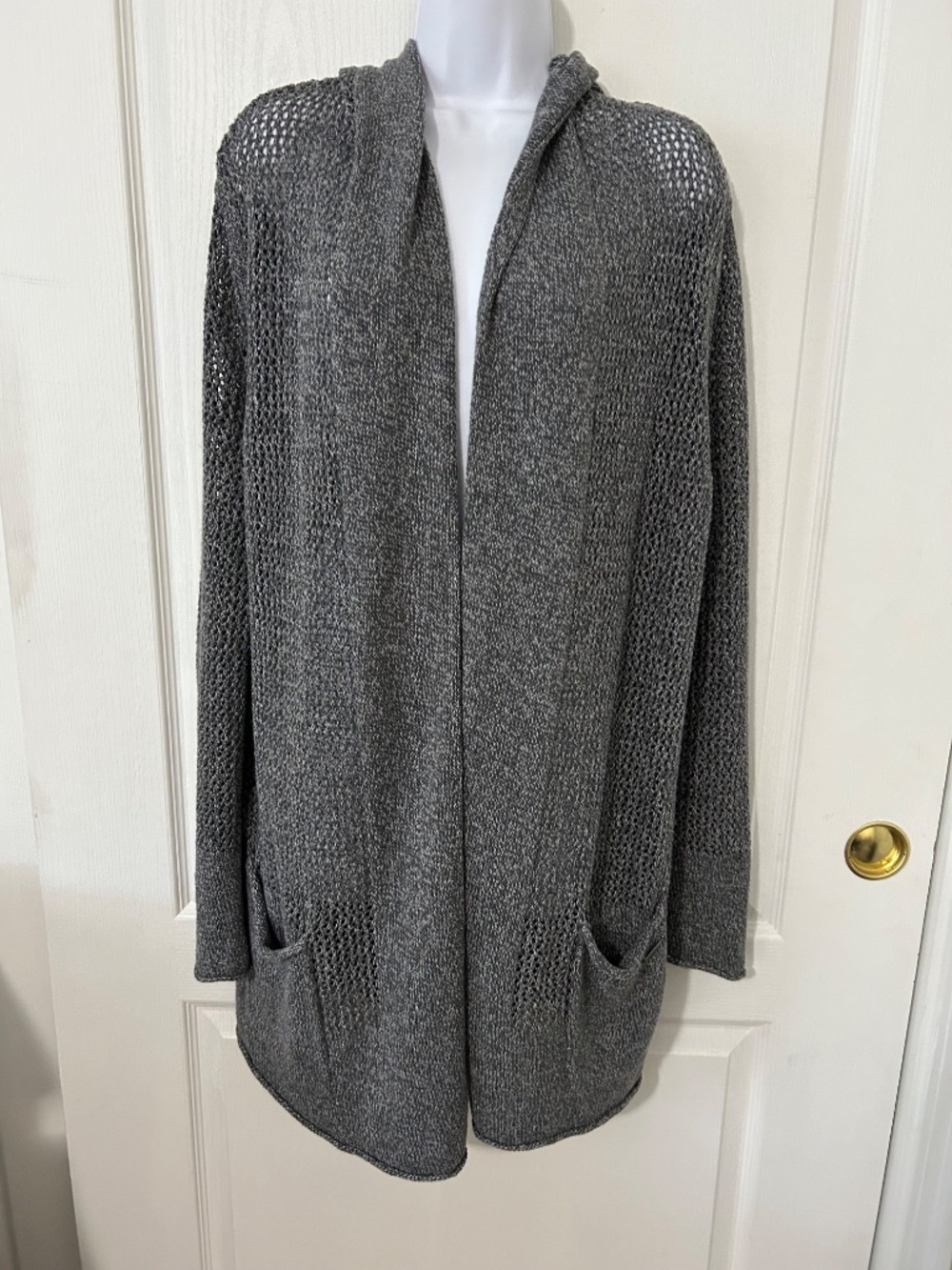 Cardigan Eddie Bauer Beachside Hooded Linen Cotton Open Knit Boho